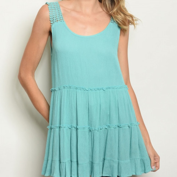 AQUA BLUE BOHO STYLE TOP - Picture 3 of 4